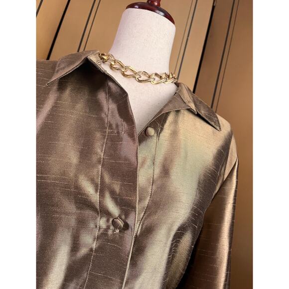 Vintage bronze lamé blouse, size XL - Picture 7 of 8